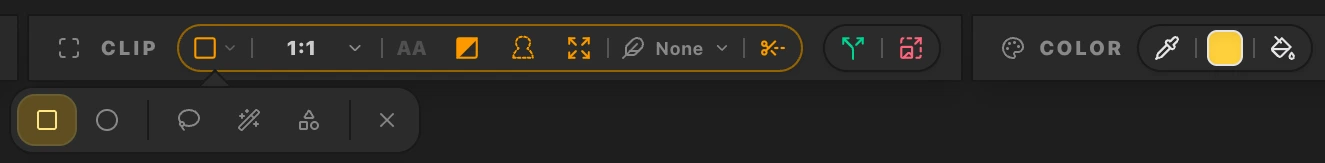 Clip & Color Options toolbar